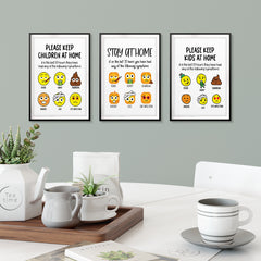 Please Keep Kids At Home Emoji Wall Art UNFRAMED Print (3 Pack)