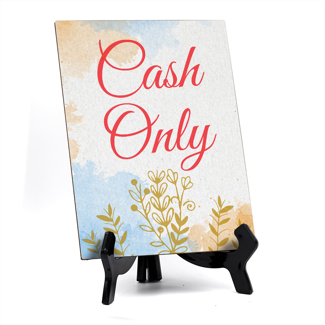 Signs ByLita Cash Only, Blue Watercolor Table Sign (6 x 8")