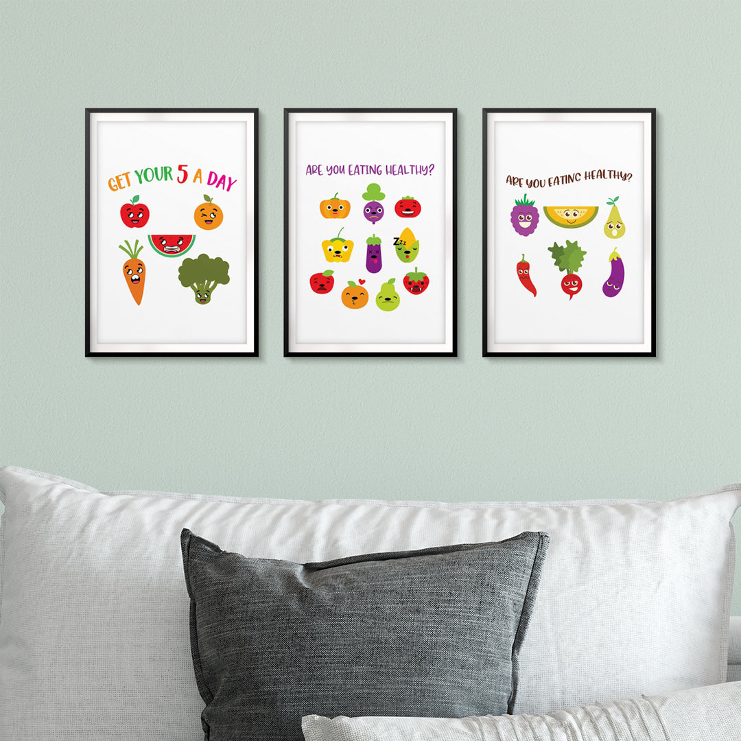 Healthy Eating Emoji Wall Art UNFRAMED Print (3 Pack)