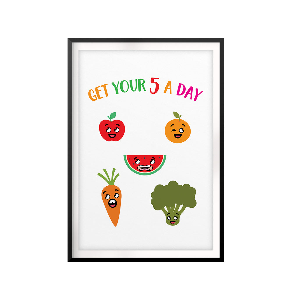 Get Your 5 A Day Fruit & Vegetables UNFRAMED Print Emoji Wall Art