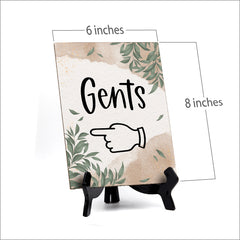 Gents "Hand Pointing Left" Table Sign with Green Leaves Design (6 x 8")