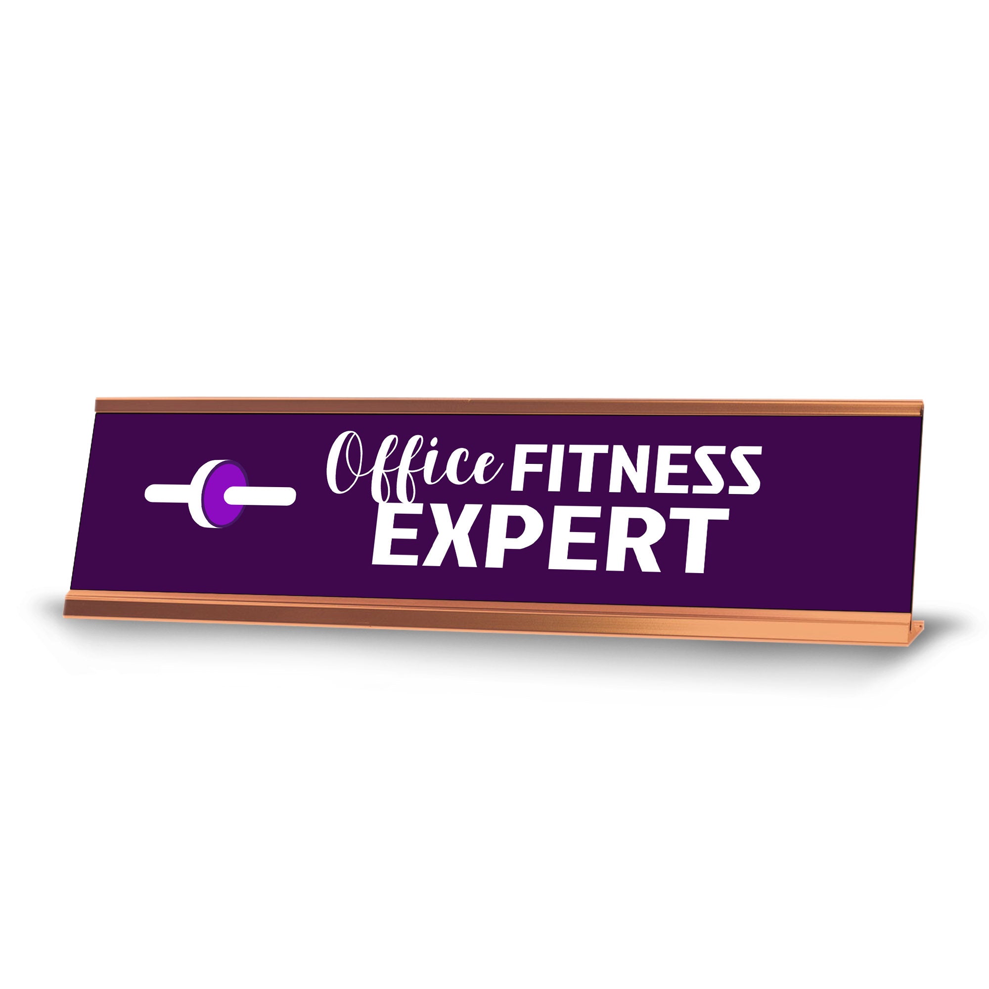 Office Fitness Expert, Dark Purple Gold Frame, Desk Sign (2x8”)