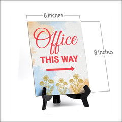 Signs ByLita Office this way, Blue Watercolor Table Sign (6 x 8")