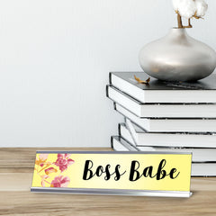 Boss Babe, Yellow Floral Desk Sign (2 x 8")