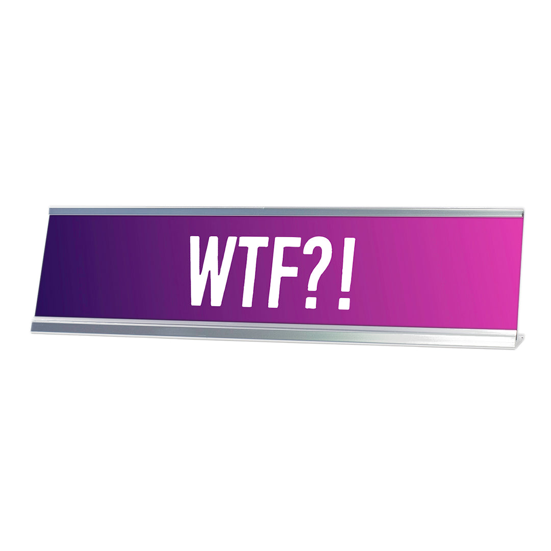 WTF?! Purple and Pink Novelty Office Gift Desk Sign (2 x 8)