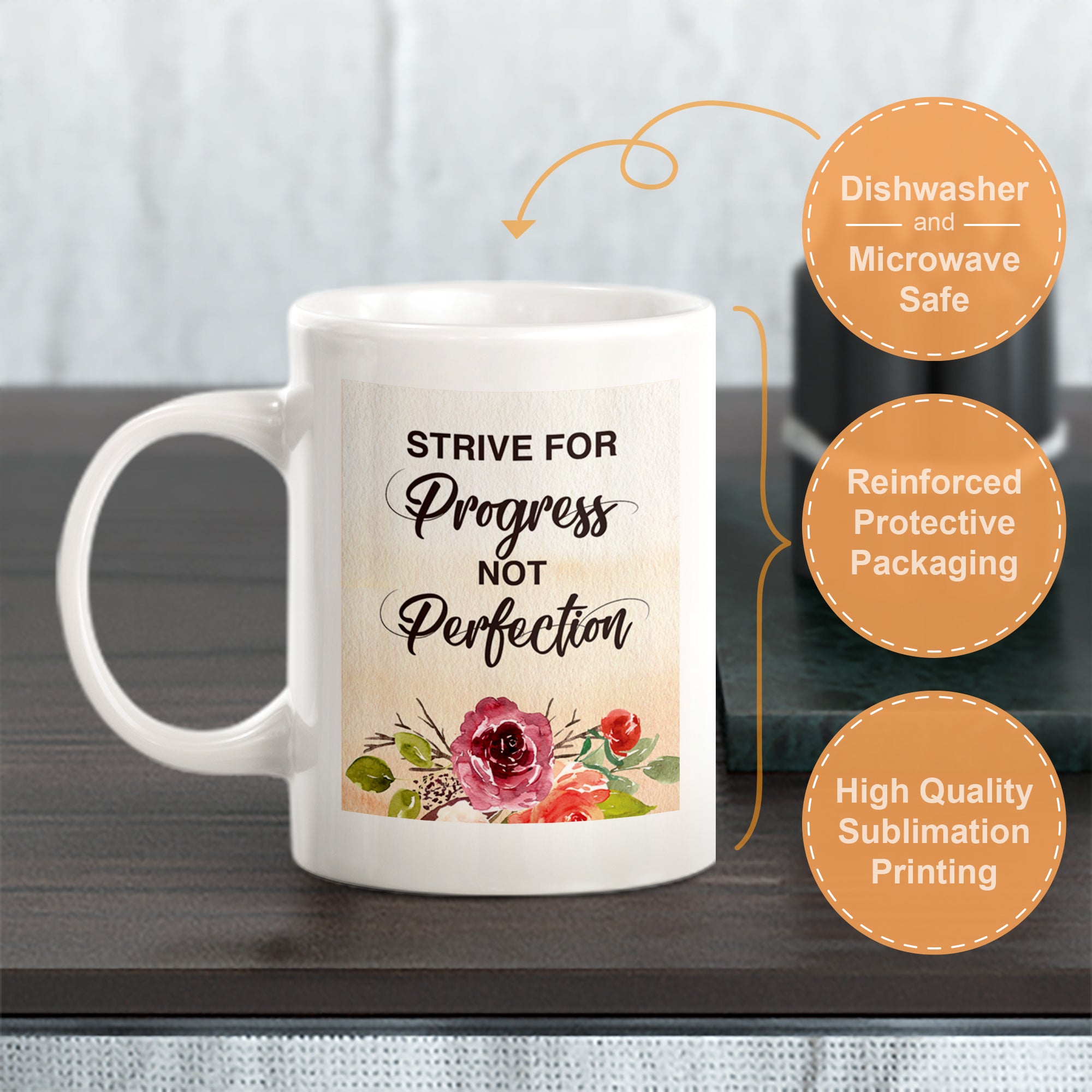 Strive for progress not perfection Watercolor Coffee Mug