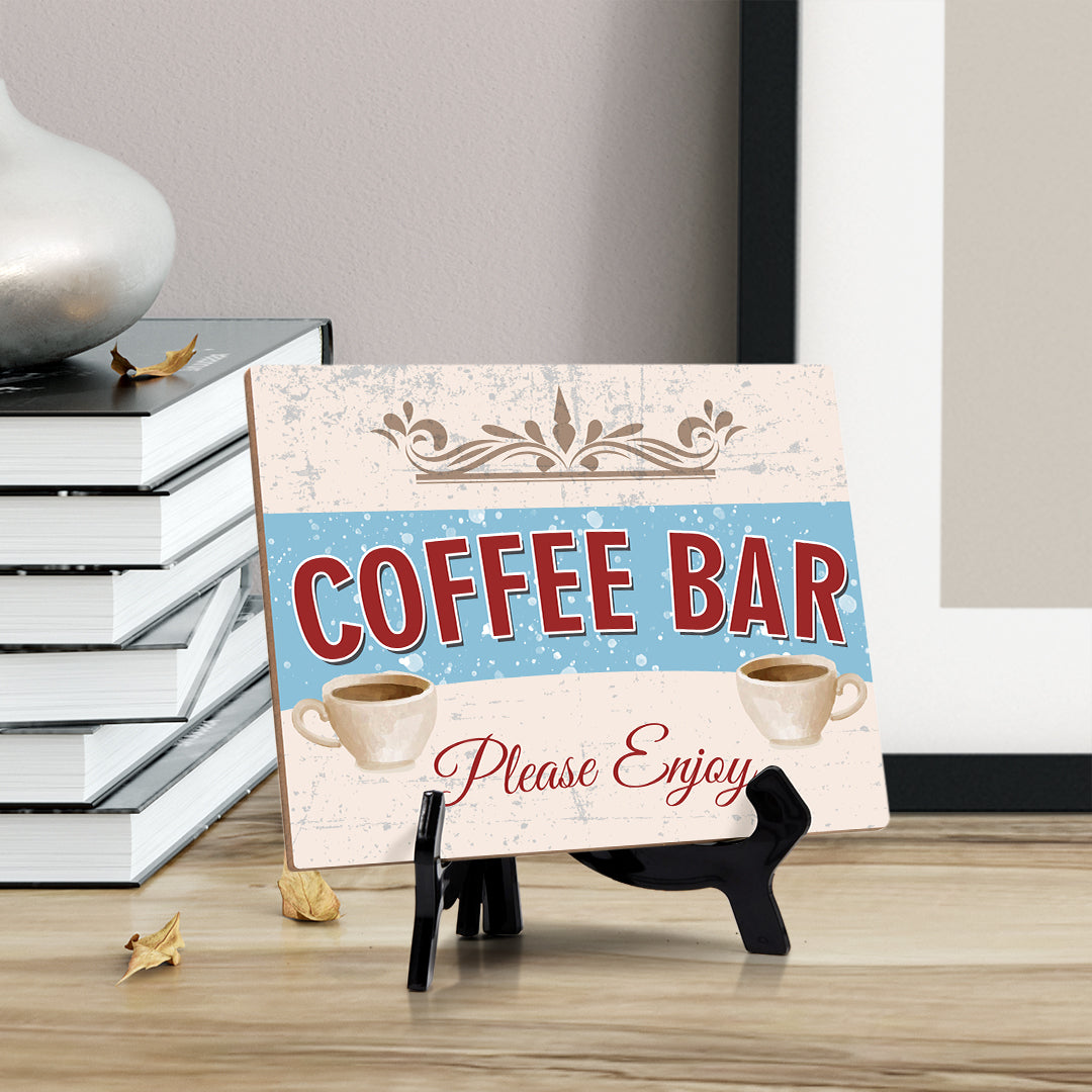Signs ByLita Coffee Bar Please Enjoy, Classic Design Table Sign With Acrylic Stand (8 x 6")