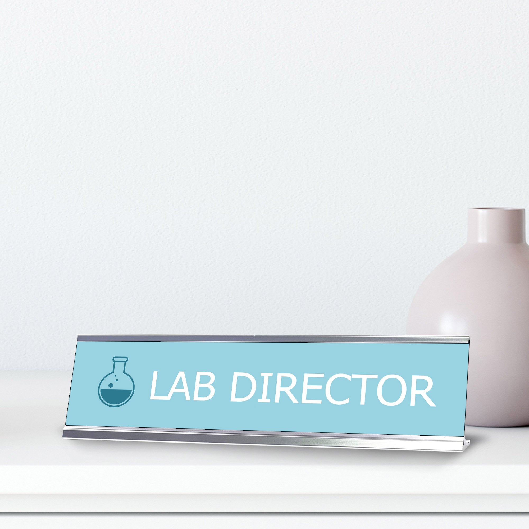 Lab Director, Light Blue Silver Frame, Desk Sign (2x8”)