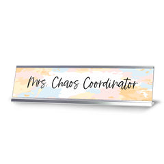 Mrs Chaos Coordinator, Light Pastel Novelty Office Gift Desk Sign (2 x 8")