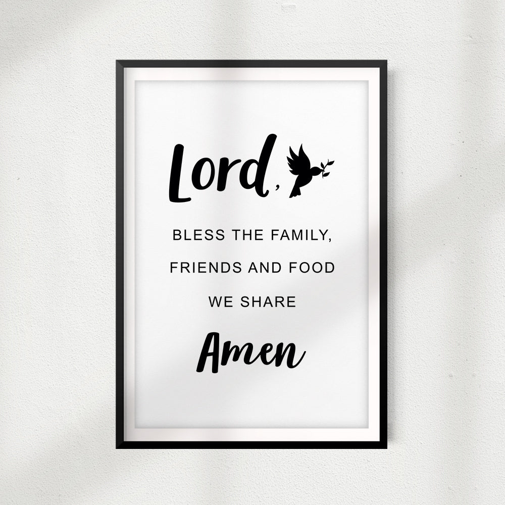 Lord Bless The Family Friends and Food We Share UNFRAMED Print Home Décor, Quote Wall Art