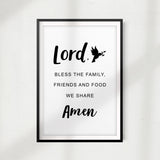 Lord Bless The Family Friends and Food We Share UNFRAMED Print Home Décor, Quote Wall Art