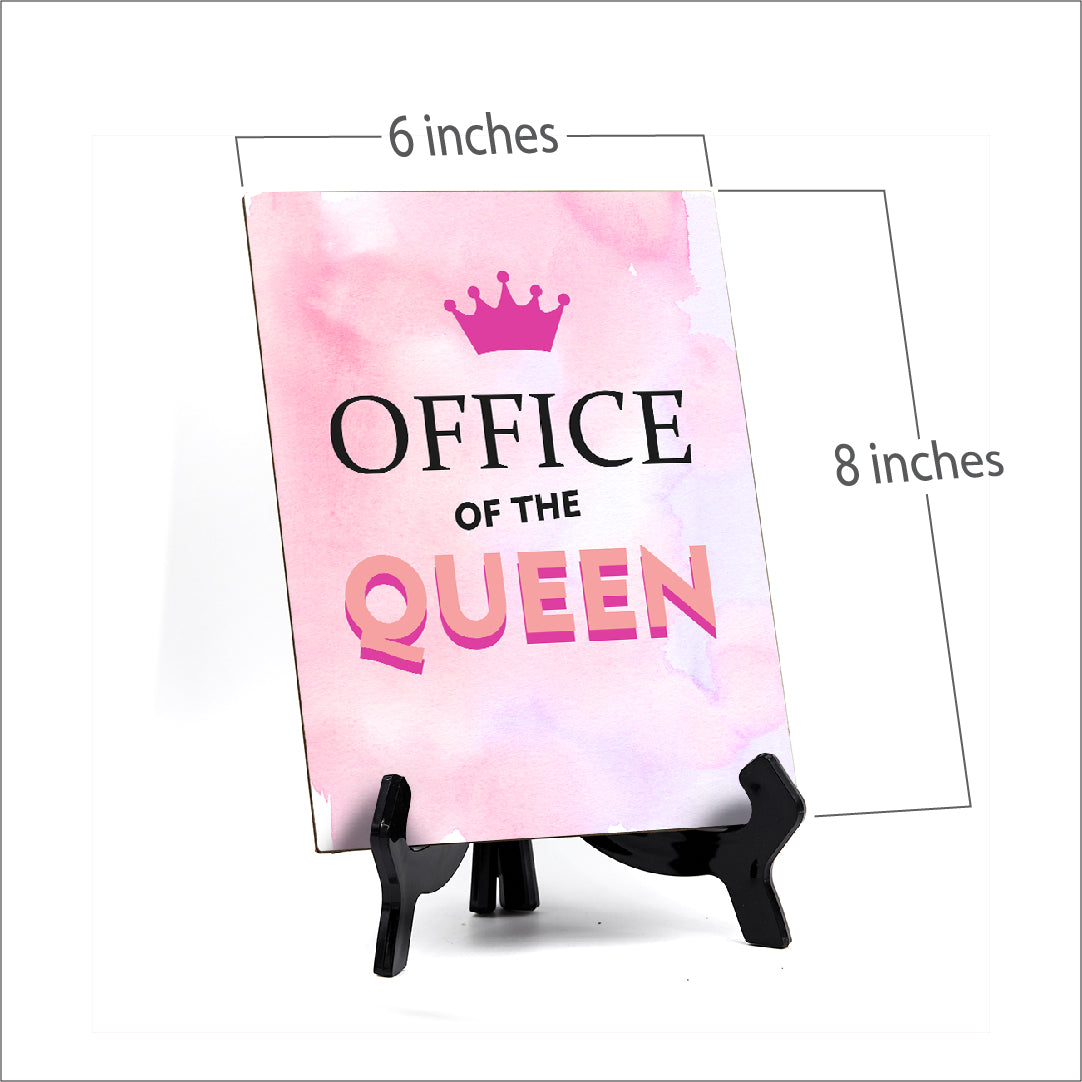 Signs ByLita Office of the Queen, Pink Table Sign With Acrylic Stand (6 x 8")