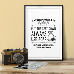 Bathroom Rules Put The Seat Down UNFRAMED Print Bathroom Decor Wall Art