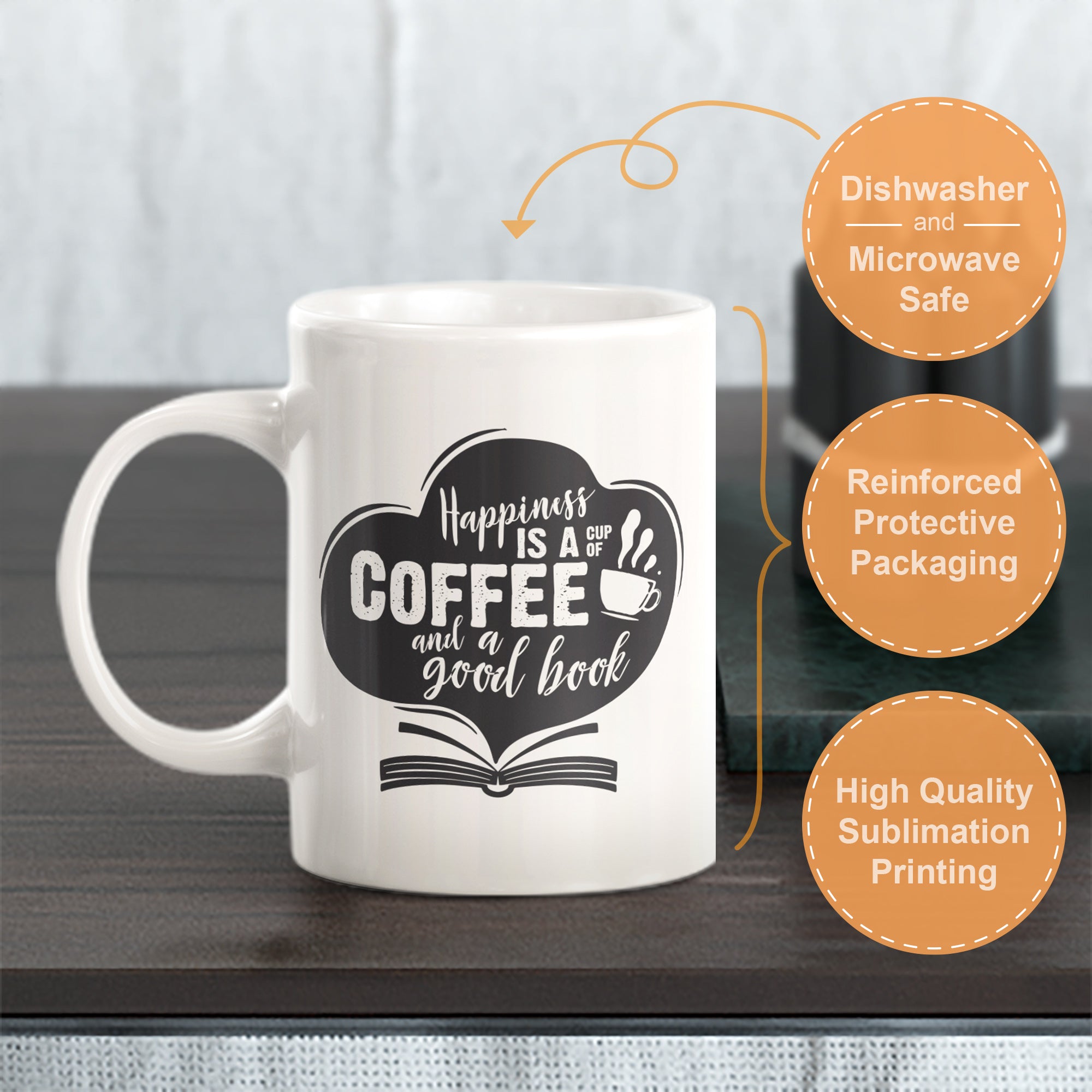 Happiness Is A Cup Of Coffee And A Good Book Coffee Mug