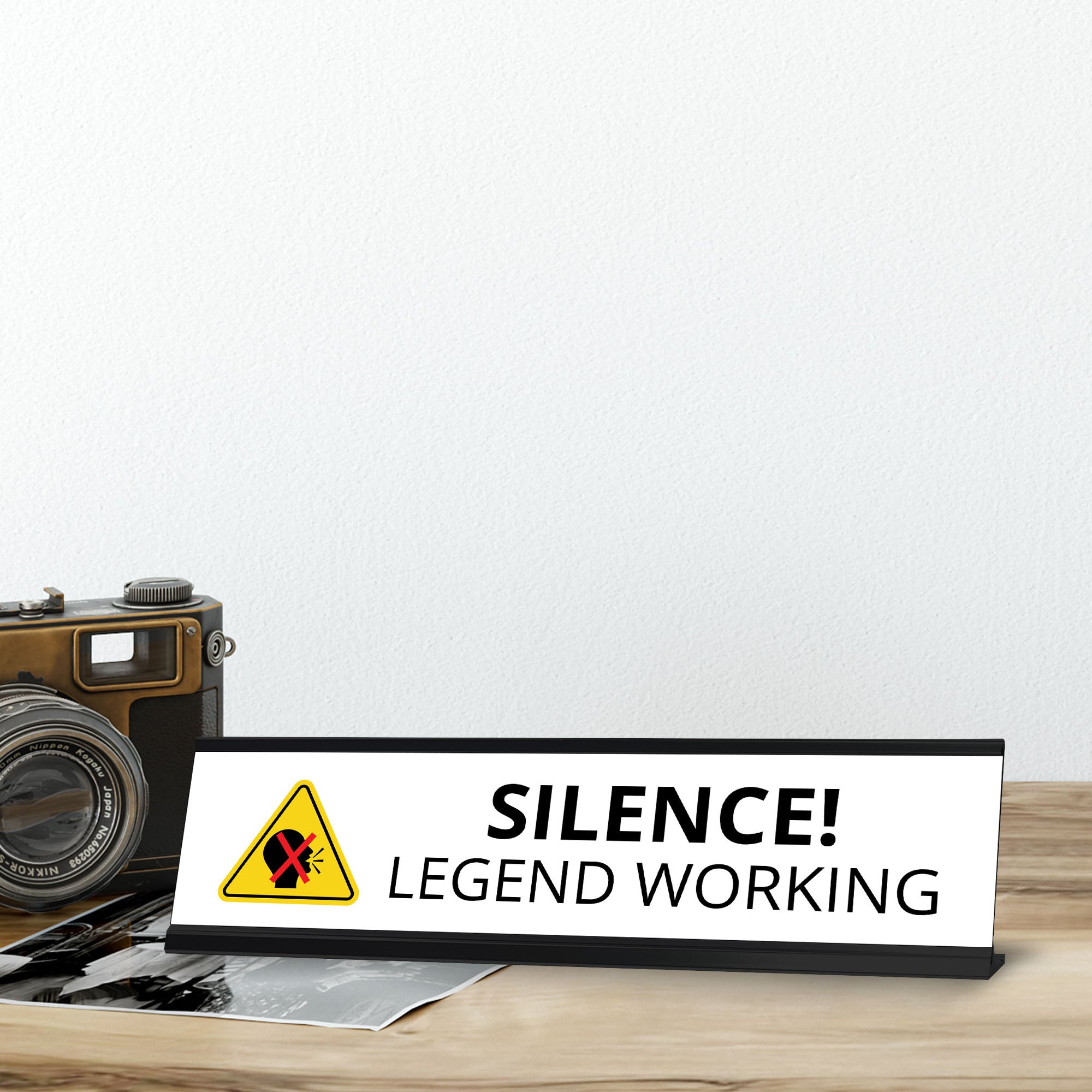 Silence Legend Working Novelty Nameplate Desk Sign, Black frame, Novelty Nameplate Desk Sign (2 X8¨)