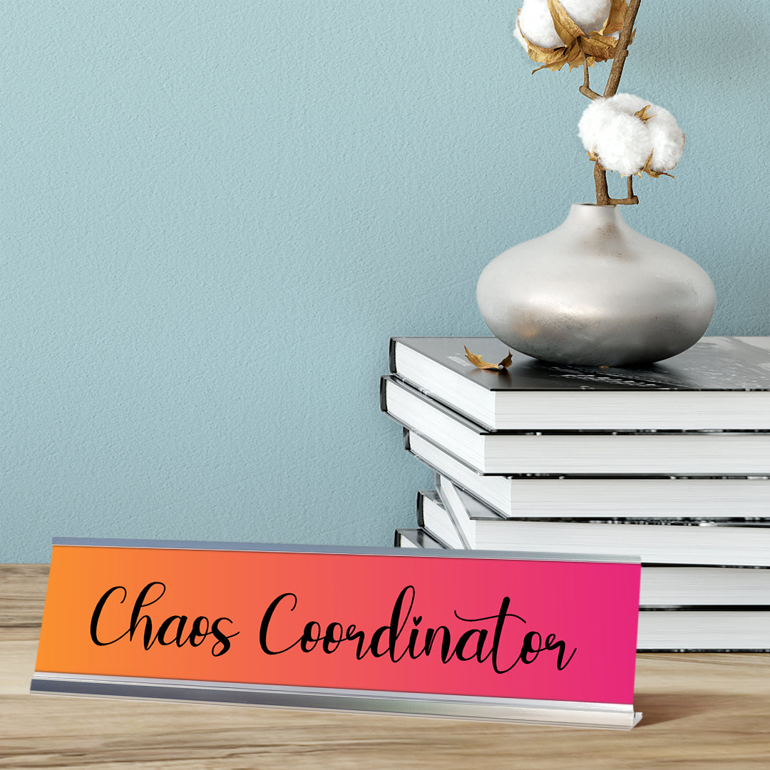 Chaos Coordinator, Orange and Purple Novelty Office Gift Desk Sign (2 x 8")