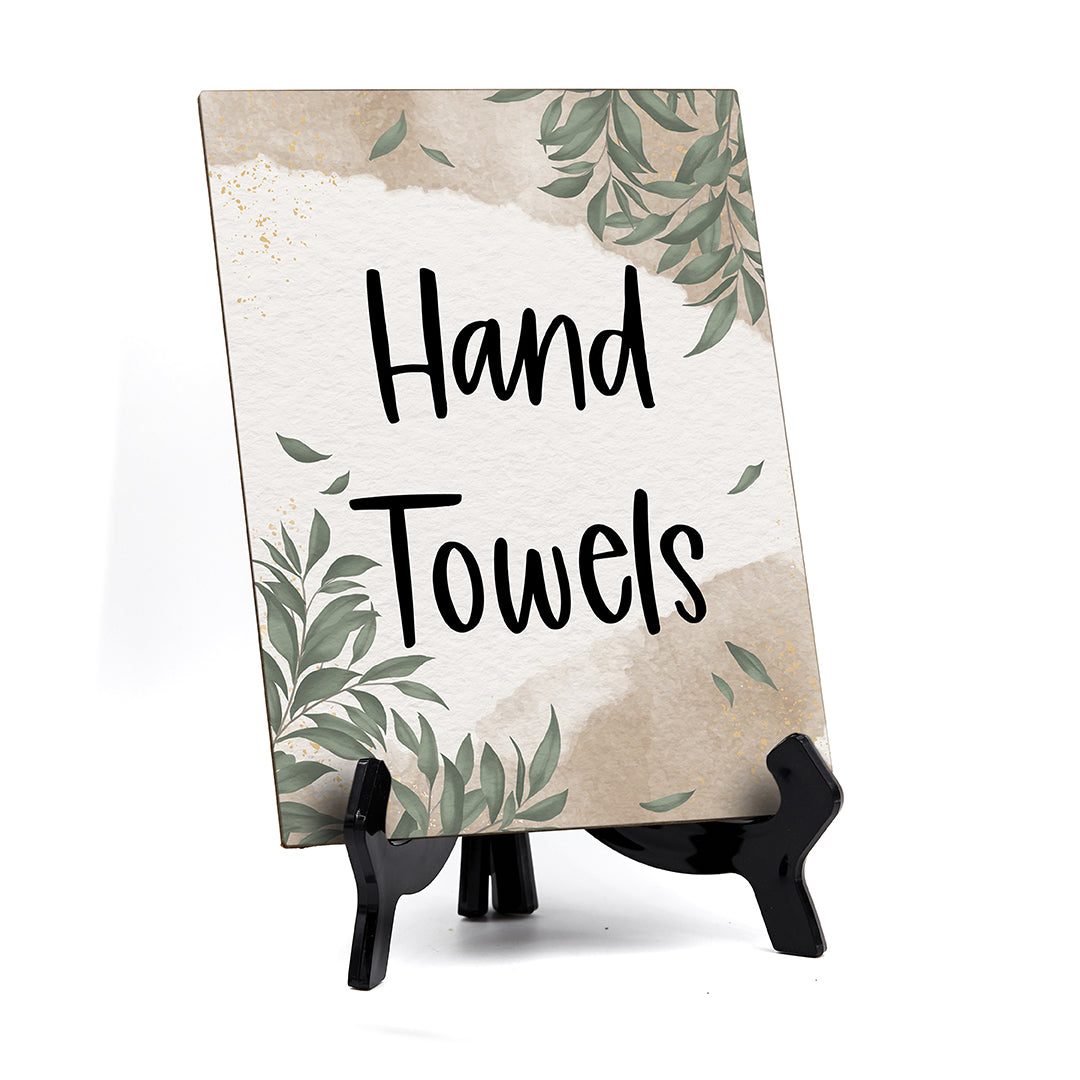 Hand Towels Table Sign with Green Leaves Design (6 x 8")