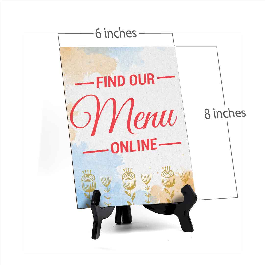 Signs ByLita Find Our Menu Online, Blue Watercolor Table Sign (6 x 8")