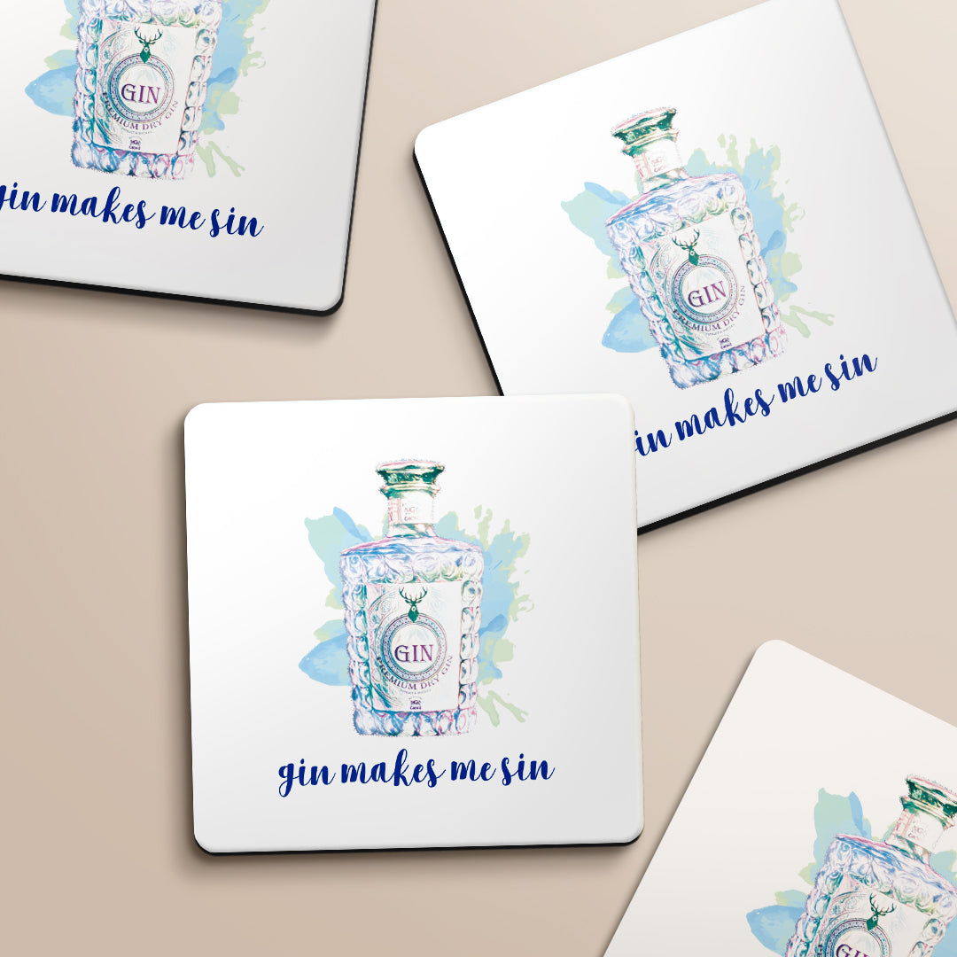 Gin Makes Me Sin Designs ByLITA Funny Coasters