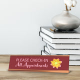 Please Check-In All Appointments, Flower Gold Frame Desk Sign (2 x 8")