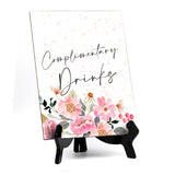 Complimentary Drinks Table Sign with Easel, Floral Watercolor Design (6" x 8")