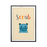 Scrub Cute Hippo UNFRAMED Print Kids Bathroom Wall Art