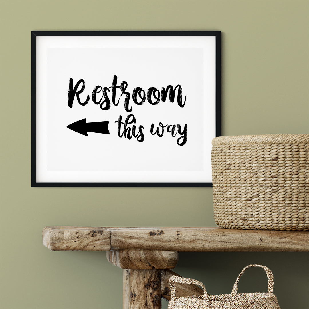 Restrooms This Way (Cursive Left Arrow) UNFRAMED Print Business & Events Decor Wall Art