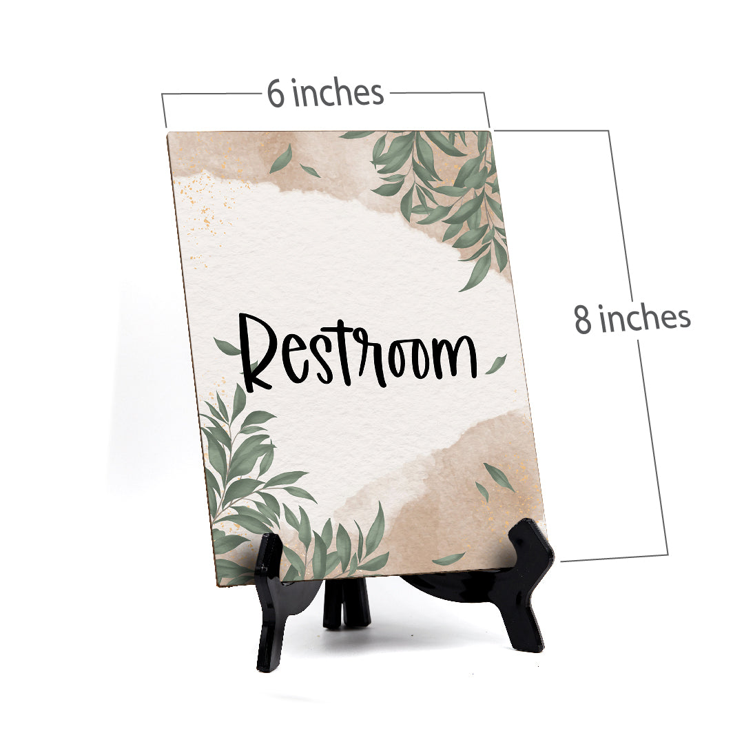 Restroom Table Sign with Green Leaves Design (6 x 8")