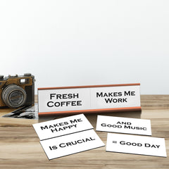 Fresh Coffee, Mood Meter Word Play Nameplate, Rose Gold Desk Sign, Novelty Gift Nameplate, 6 Interchangeable Tiles (2 x 8")