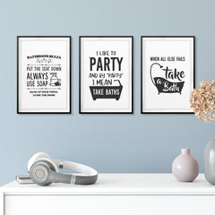 Fun Bathroom Wall Art UNFRAMED Print (3 Pack)