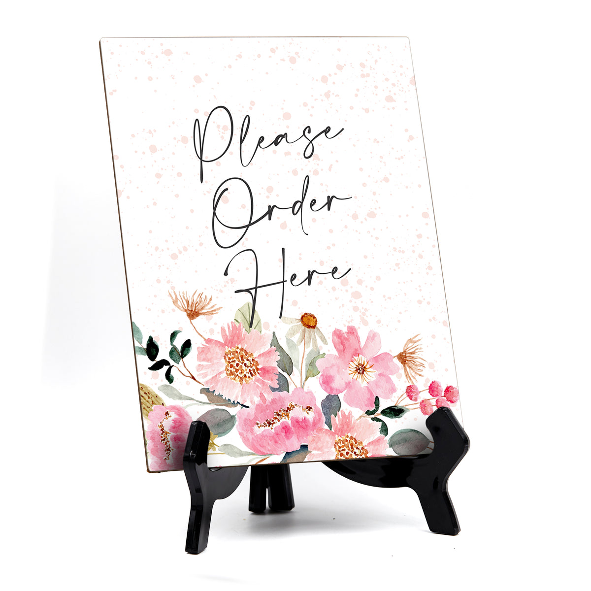 Please Order Here Table Sign with Easel, Floral Watercolor Design (6 x 8")