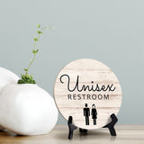 Round Unisex Restroom, Decorative Bathroom Table Sign with Acrylic Easel (5 x 5")