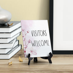 Visitors Welcome Table Sign with Easel, Floral Vine Design (6 x 8")