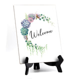 Welcome Table Sign with Easel, Floral Crescent Design (6" x 8")