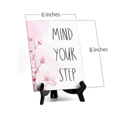 Mind Your Step Table Sign with Easel, Floral Vine Design (6 x 8")
