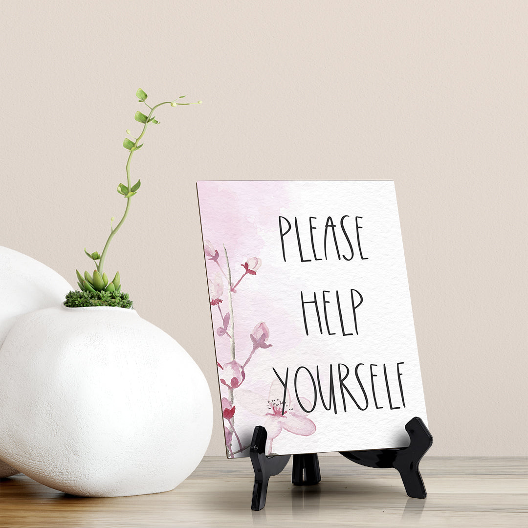 Please Help Yourself Table Sign with Easel, Floral Vine Design (6 x 8")