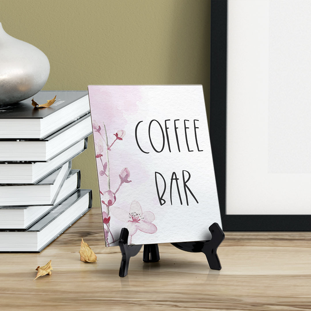 Coffee Bar Table Sign with Easel, Floral Vine Design (6 x 8")