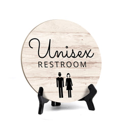 Round Unisex Restroom, Decorative Bathroom Table Sign with Acrylic Easel (5 x 5")