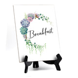 Breakfast Table Sign with Easel, Floral Crescent Design (6" x 8")