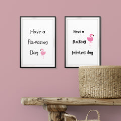 Good Day Flamingo Wall Art UNFRAMED Print (2 Pack)