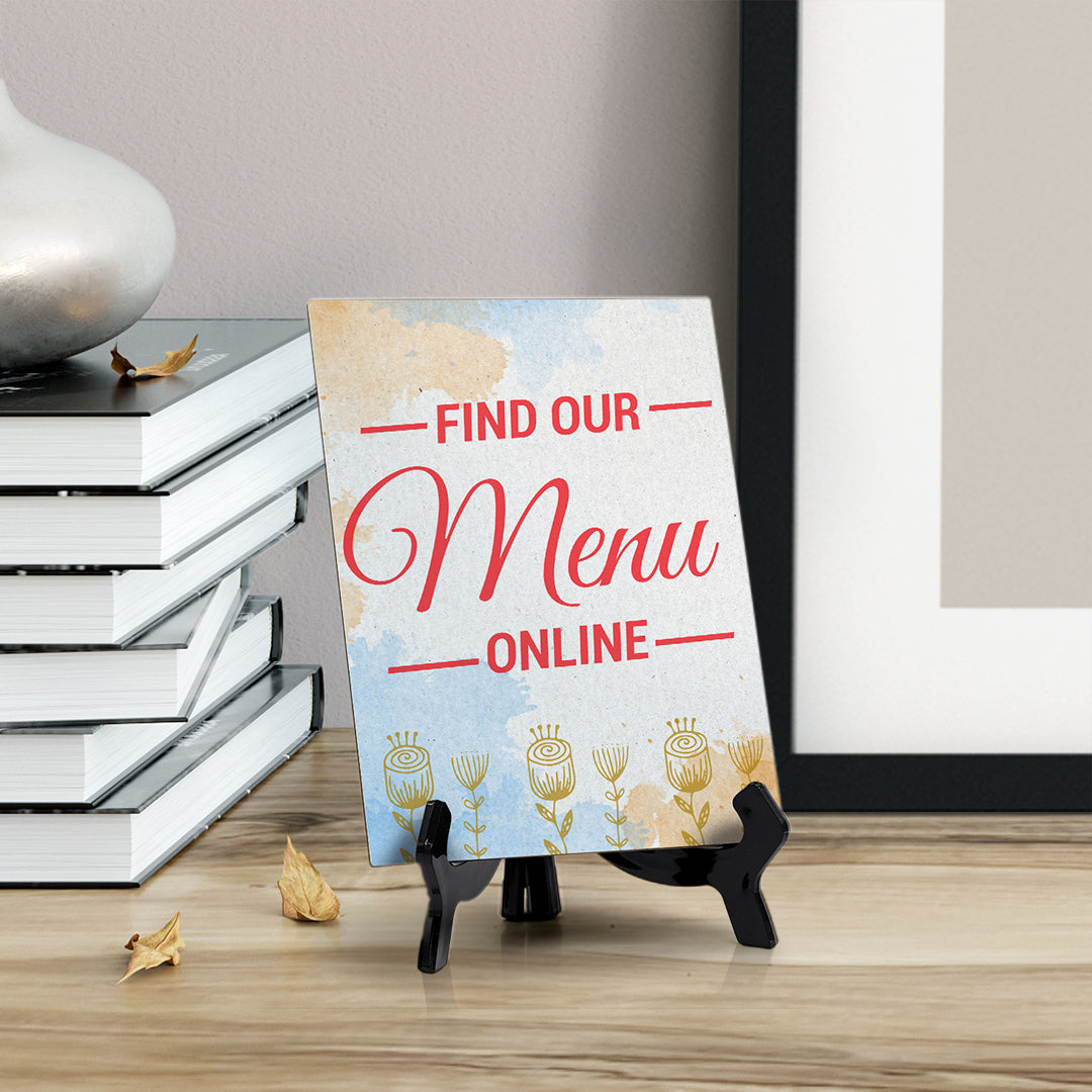 Signs ByLita Find Our Menu Online, Blue Watercolor Table Sign (6 x 8")