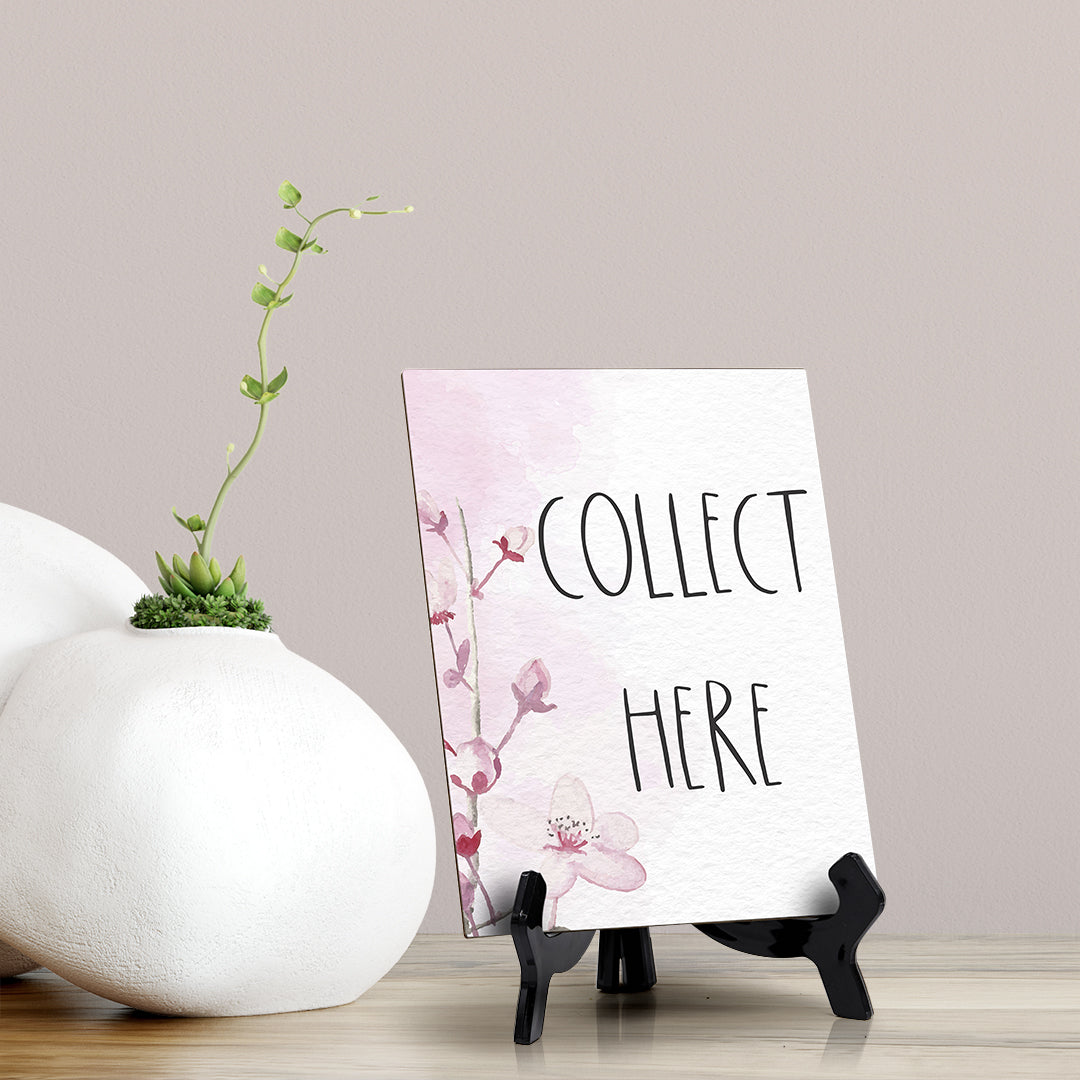 Collect Here Table Sign with Easel, Floral Vine Design (6 x 8")