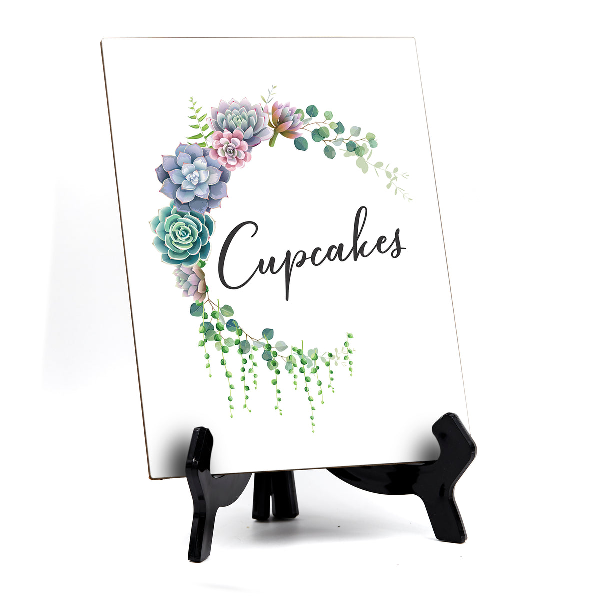 Cupcakes Table Sign with Easel, Floral Crescent Design (6" x 8")