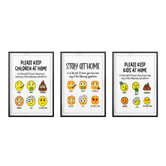 Please Keep Kids At Home Emoji Wall Art UNFRAMED Print (3 Pack)