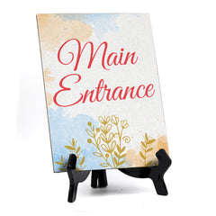 Signs ByLita Main Entrance, Blue Watercolor Table Sign (6 x 8")