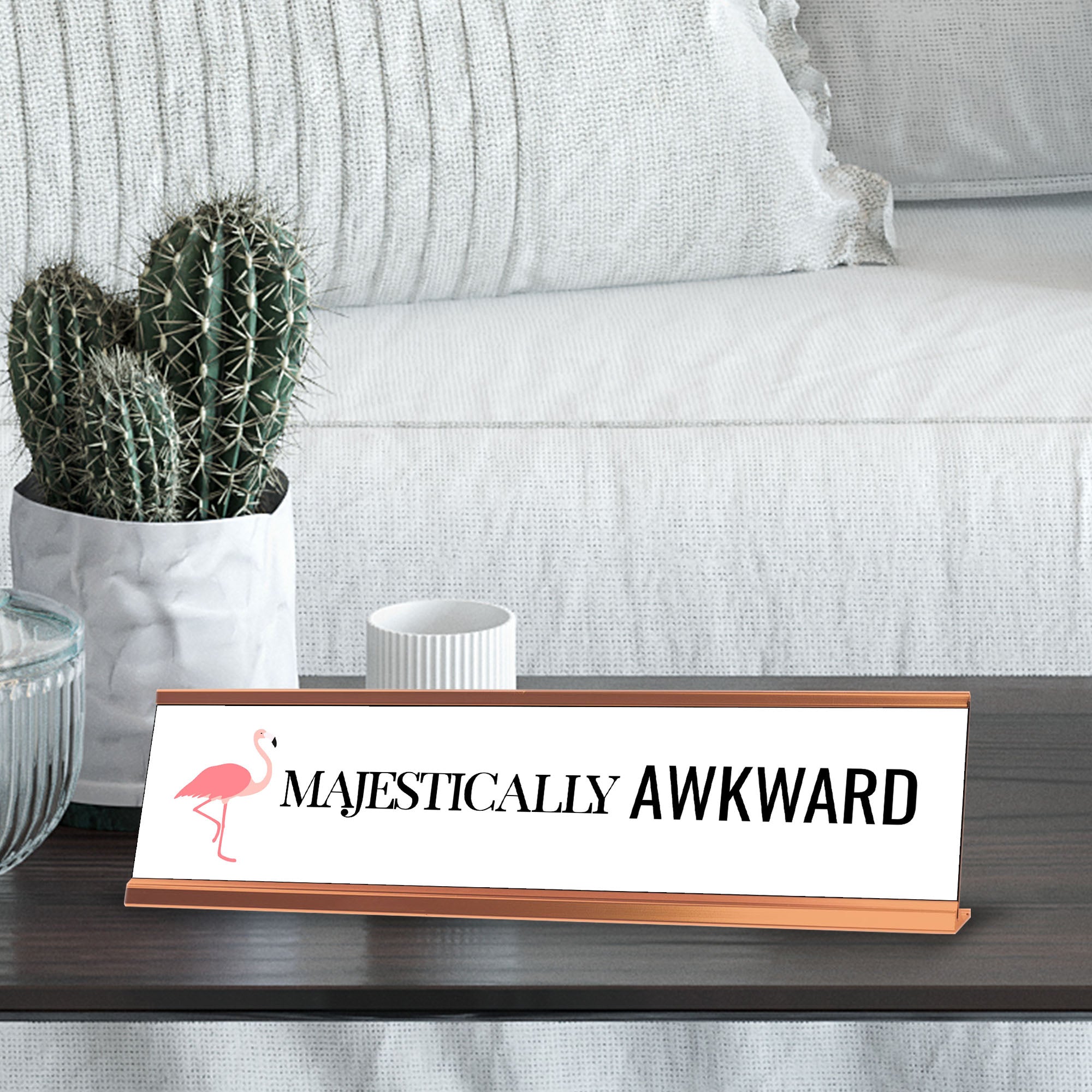 Majestically Awkward, Flamingo Novelty Novelty Nameplate Desk Sign (2 x 8")