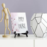 Pay Here Table Sign with Easel, Floral Vine Design (6 x 8")