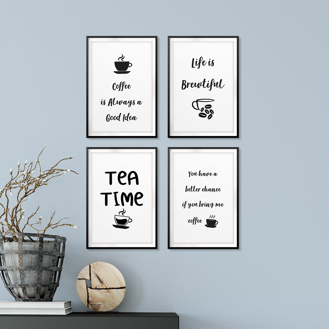 Tea & Coffee Appreciation Wall Art UNFRAMED Print (4 Pack)