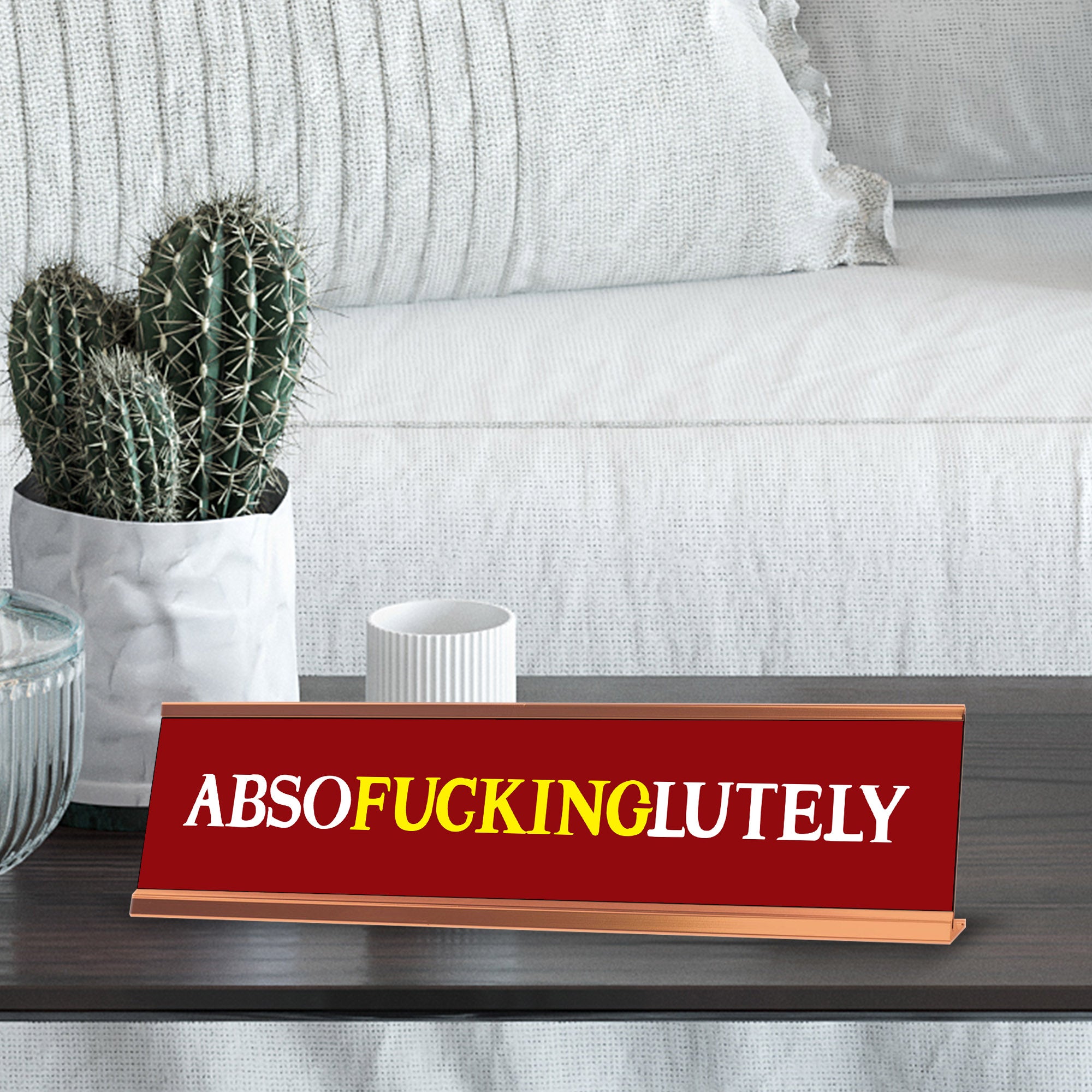 Absofuckinglutely, Red Gold Novelty Desk Sign (2 x 8")