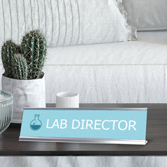 Lab Director, Light Blue Silver Frame, Desk Sign (2x8”)